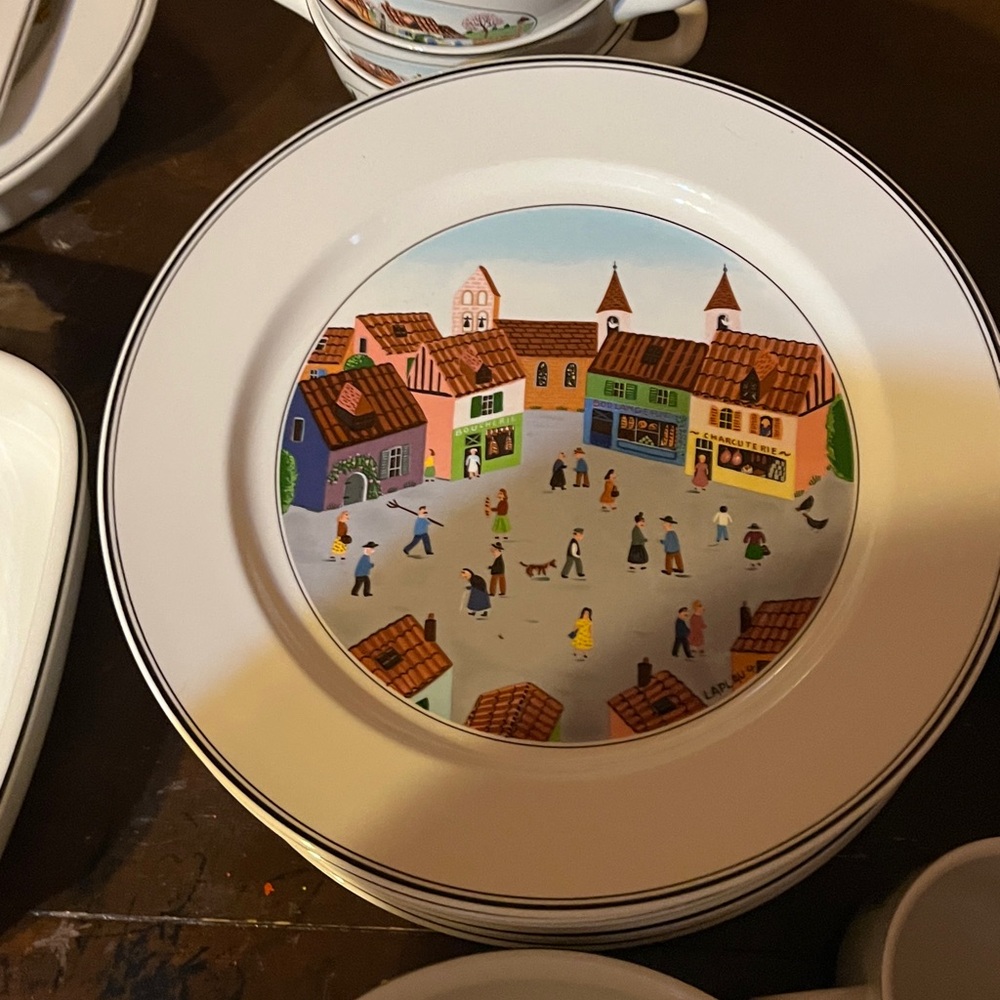 1st: 2 Villeroy & Boch Naif Dinner Plates Country Scenes, Artist LaPlau